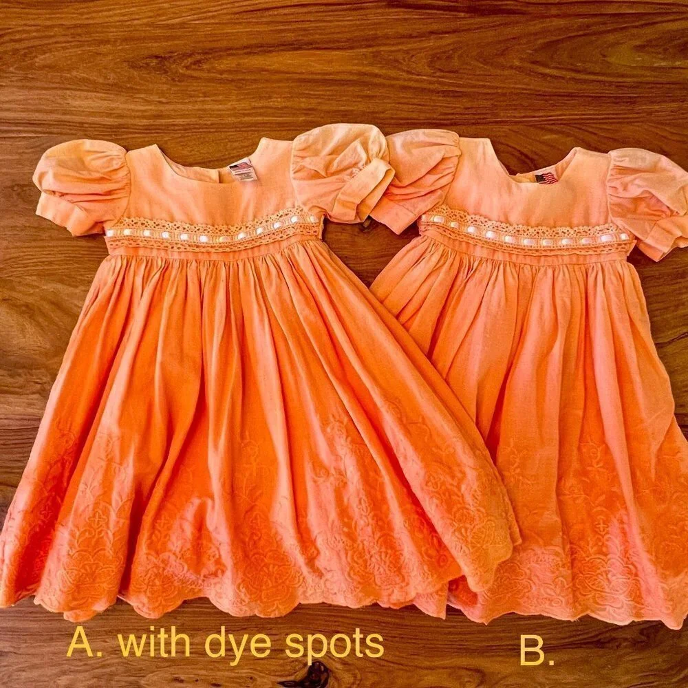 Custom Dyed Orange Ombre Dress Lace & Ribbon Trim With Wide Sash